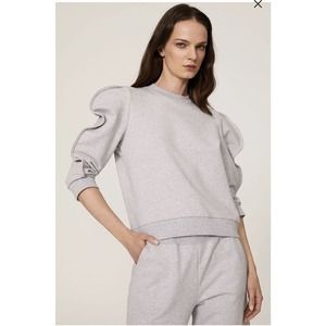 Tibi Scallop Sweatshirt Grey Puff Sleeve Small